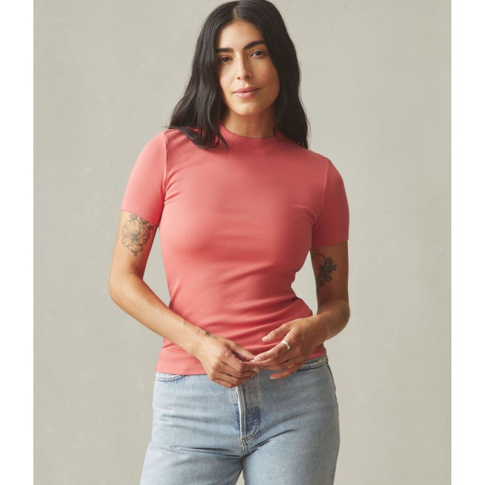 American Giant Shirt Womens XS Spiced Coral Rib Tee Crew Neck Short Sleeve NEW